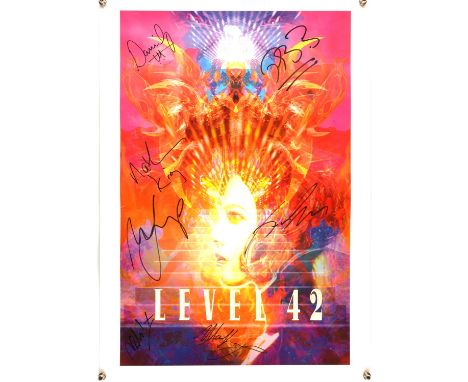 Level 42 signed poster - signed by the band, rolled, approx 59 x 42cm.  Condition Report:  creased