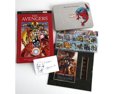 Stan Lee autograph and other Marvel items, to include, small white card with Stan Lee sketch and signed 'To Kristian Stan Lee
