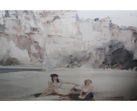 PRINT AFTER WILLIAM RUSSELL FLINTBEACH SCENE WITH CASTLE IN BACKGROUND45cm x 50cmMounted, framed and under glass