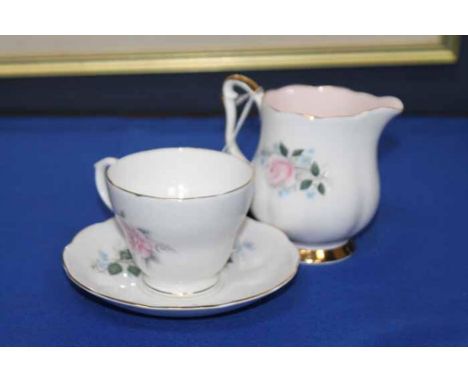 DUCHESS BONE CHINA FLORAL TEA SETwith pink roses; together with a lustre finish cake plate and slice and three enamel pasta p