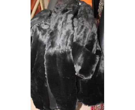 VINTAGE BLACK FUR COATpossibly rabbit fur, approximate lady's size 16 