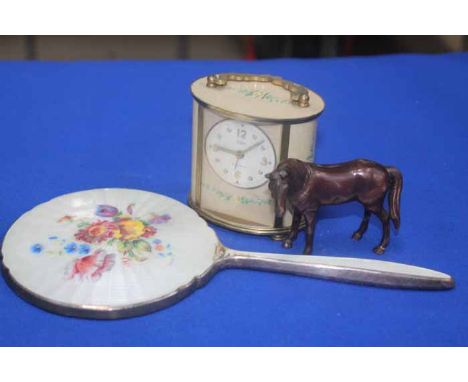 LOT OF SMALL COLLECTABLESto include AA badges, tools, clocks, silver plate, an enamelled mirror, etc