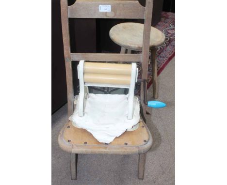 CHILD'S PINE CHAIR together with a milking stool, mangle and a light fitting 
