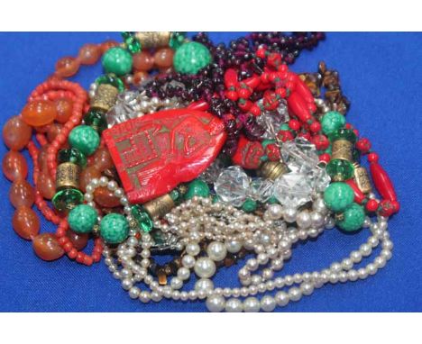 LOT OF VINTAGE BEADED NECKLACESincluding glass, faux pearl and coral examples