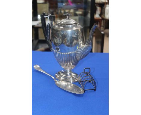 LOT OF SILVER PLATED ITEMSincluding a partially gadrooned coffee pot, several flatware and serving sets, loose flatware, a Vi