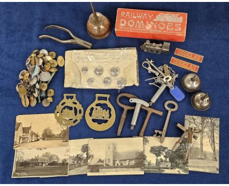 Transportation, a selection of Rail collectables to include Guard's keys, buttons, badges including a NUR silver 30 Membershi