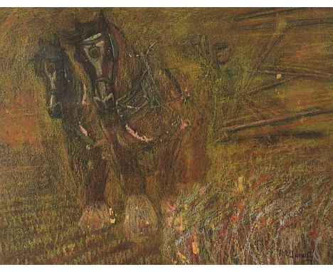 Peter R Tarrant (b.1943) British contemporary, Shire Horses, mixed media, signed bottom right, mounted and framed. Measuremen
