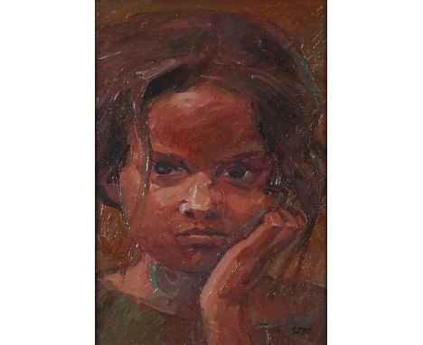 Selwyn Jones, Portrait of a Young Girl, oil on canvas, framed. Measurements 25.5 x 18 cm, framed measurements 37.5 x 29.7 cm
