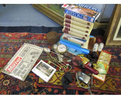 A miscellaneous lot to include a set of Winston Churchill books, a Daily Mirror Special Issue of John Lennon's death, a drill