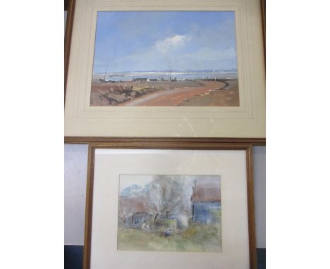 Roy Perry - a coastal scene River Stour, Suffolk, gouache and George R Giles, figures in an orchard, watercolour 