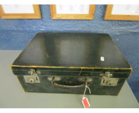 A Drew &amp; Co London green leather vintage suitcase 