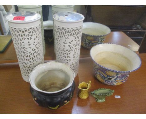 A mixed lot to include a pair of Chinese pierced vases, Poole pottery bowl and other items 