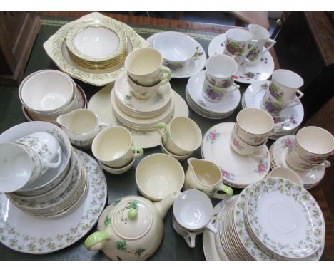 Mixed vintage part tea sets, one depicting small violet sprays and the other a Royal Doulton The Coppice depicting pheasants.