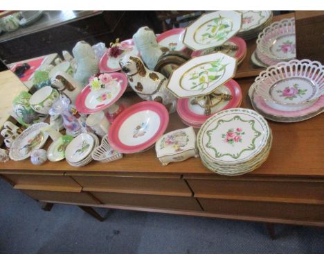 Mixed 20th century ornaments and china to include a Royal Worcester creamer and Staffordshire dogs and an early 20th century 