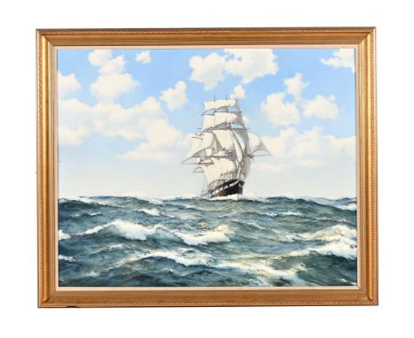 λ&nbspJAMES BRERETON (BRITISH B. 1954) SALACIA - MOUNTING THE WAVES  Oil on canvas  Signed (lower right); further signed and 