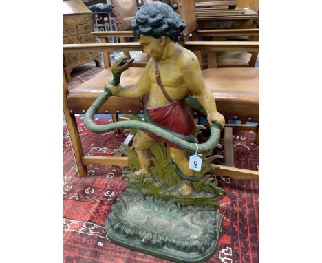   A Victorian, later painted cast iron serpent stick stand, height 83cm