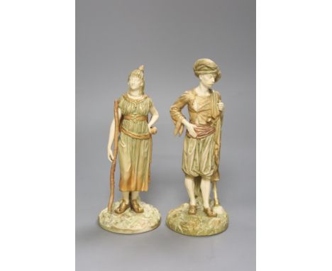   A pair of Royal Worcester blush figures of Bringaree Indians, 1893, height 23cm
