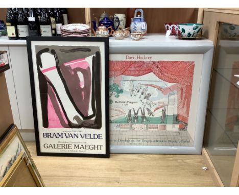   After David Hockney, Ashmolean Museum lithographic poster and a Bram Van Velde gallery lithographic poster75x94cm &amp; 67x