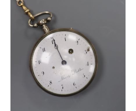   A 19th century Swiss white metal repeating keywind open faced pocket watch by L'Hardy Du Bois, (dial a.f.), on a 15ct and w