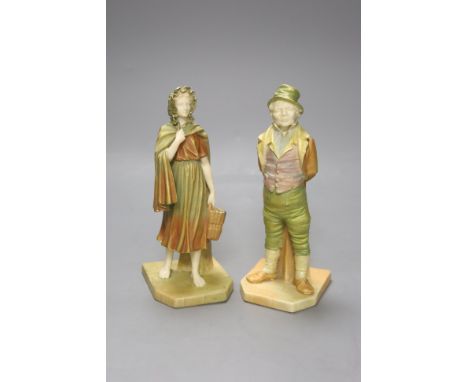   A pair of Royal Worcester blush figures of an Irishman and Irish girl, height 17cm