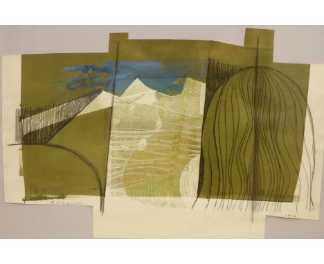   R. J. Lloyd, mixed media, Abstract landscape, signed and dated 1970, 35 x 51cm