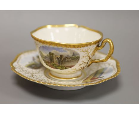   A Flight Barr &amp; Barr cup and saucer, painted with Binstead cottage, Isle of White and Land Gate, Winchelsea, the saucer