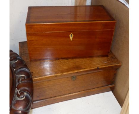   An early Victorian mahogany tea caddy and an oak box
