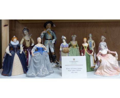   Ten various ceramic figurines by Coalport, Royal Worcester, Franklin Mint and others,including 'Polly' and 'Regency Lady &a
