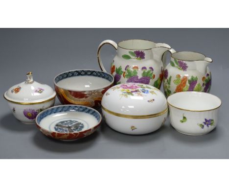   Two Wedgwood jugs, a Meissen box and cover, Royal Copenhagen sucrier, an Imari bowl and Cover etc.