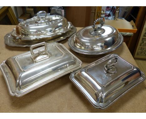   Four assorted silver plated tureens and 1 dish (5)