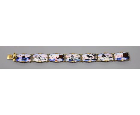   A 20th century Norwegian 830S and polychrome enamel panel set bracelet, 18.5cm,gross 28 grams.