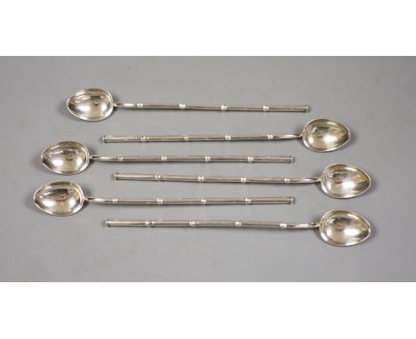   A set of six Hong Kong export white metal (stamped sterling silver) sundae spoons, 19.5cm, 101 grams.
