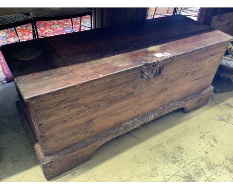   A 19th century pine trunk, width 120cm, depth 44cm, height 50cm