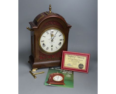   F. W. Elliott for Garrard, an 18th century style brass mahogany bracket clock,commemorating the 350th Anniversary of the Wo