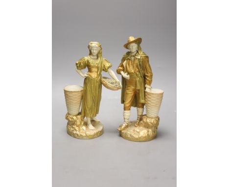   A pair of Royal Worcester blush figures of Spanish grape pickers c.1918, height 25.5cm