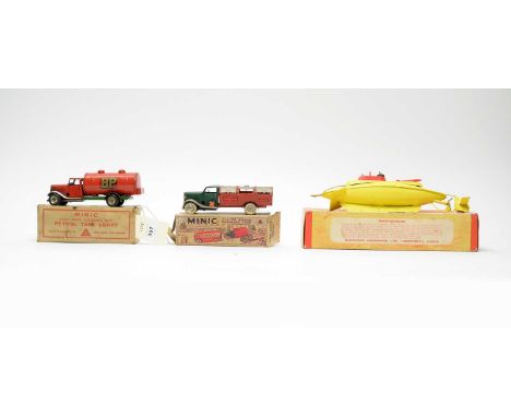 Two Tri-Ang Minic scale model clockwork toys, comprising: Petrol Tank Lorry; and Dust Cart, each in box; together with a Sutc