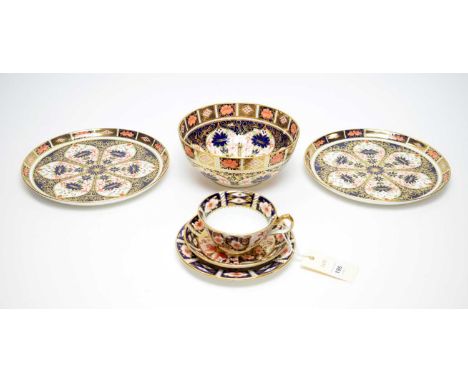 A collection of Royal Crown Derby 'Old Imari' pattern ceramics, pattern no 1128, comprising: a bowl, 18.5cms diameter; and a 