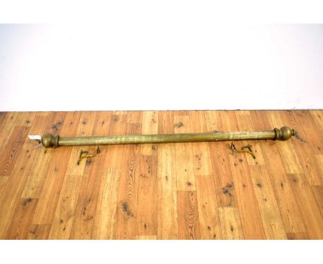 A 20th Century wooden gilt curtain pole, ball finials to each end, for hanging tapestry/curtains, 157cm long.