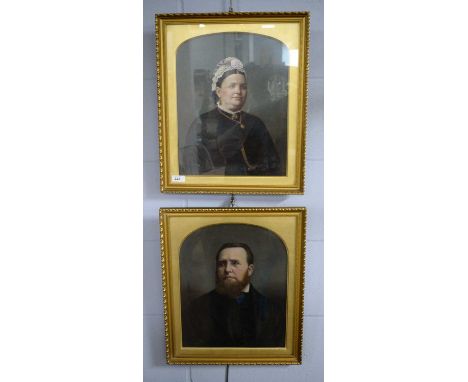 A pair of 19th Century portrait photogravures, likely depicting Sarah and Samuel Frith, each in gilt frame, 47 x 39cms wide o