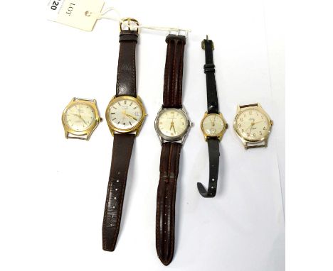 A selection of manual wind wristwatches, by Smiths Empire, Majex, Nidor, Avia and Eternamatic. (5)