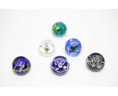 Six limited edition Caithness paperweights, comprising: 'Flag Iris', limited edition 50/250, in box; 'Parrot', limited editio