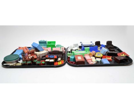 A collection of vintage Bakelite and other plastic dolls house furniture, including: a three-piece Kleeware lounge suite; a K