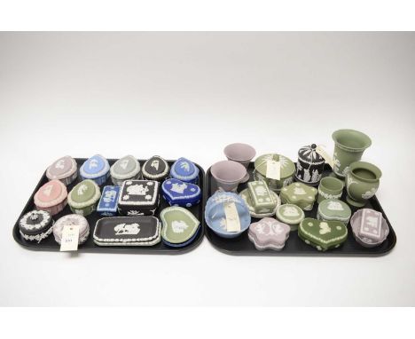 A collection of Wedgwood Jasperware ceramic trinket boxes and covers, of various colours, shapes and designs; together with o