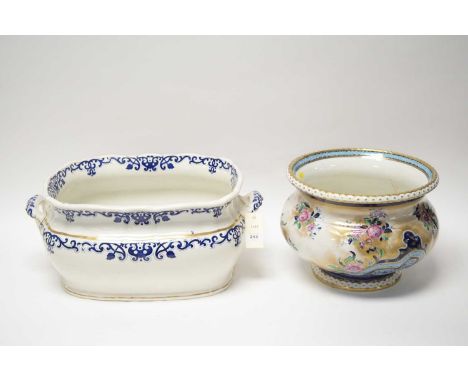 A Victorian ‘Tudor’ ceramic footbath, by WRS&amp; Co, of typical form, with twin handles, 49cms wide; together with a Losol W