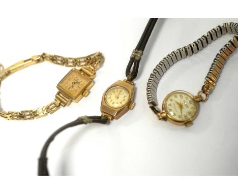 A Navada 9ct yellow gold cocktail watch, with manual wind movement; and two others by Mappin and Accurist.