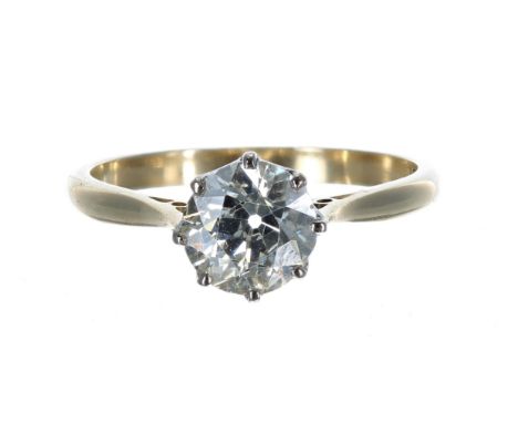 18ct yellow gold solitaire diamond ring, old-European-cut, 1.10ct approx, clarity SI, colour K/L, 2.7gm, ring size l/M 