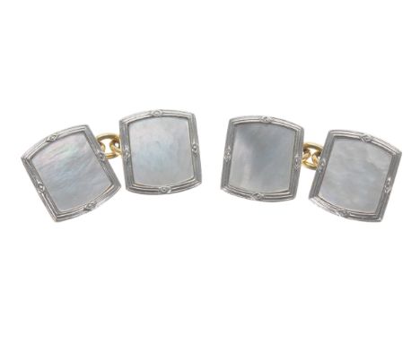 Pair of 18ct and platinum mother of pearl cufflinks,&nbsp;7gm, 13mm x 11mm 