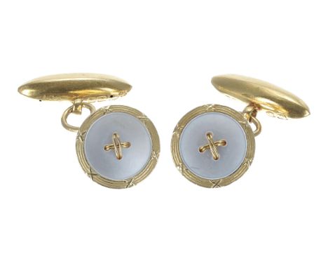 Pair of 18ct yellow gold mother of pearl set cufflinks,&nbsp;6gm, 13mm diameter 
