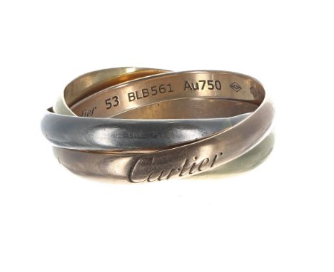 Cartier Trinity 18ct wedding band ring, signed, no. 53 BLB561,&nbsp;4.5gm, ring size K/L 
