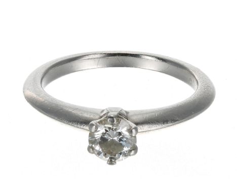 Tiffany &amp; Co. platinum diamond solitaire ring,&nbsp;round brilliant-cut, 0.39ct, clarity VS, colour H/I, signed, no. 2407